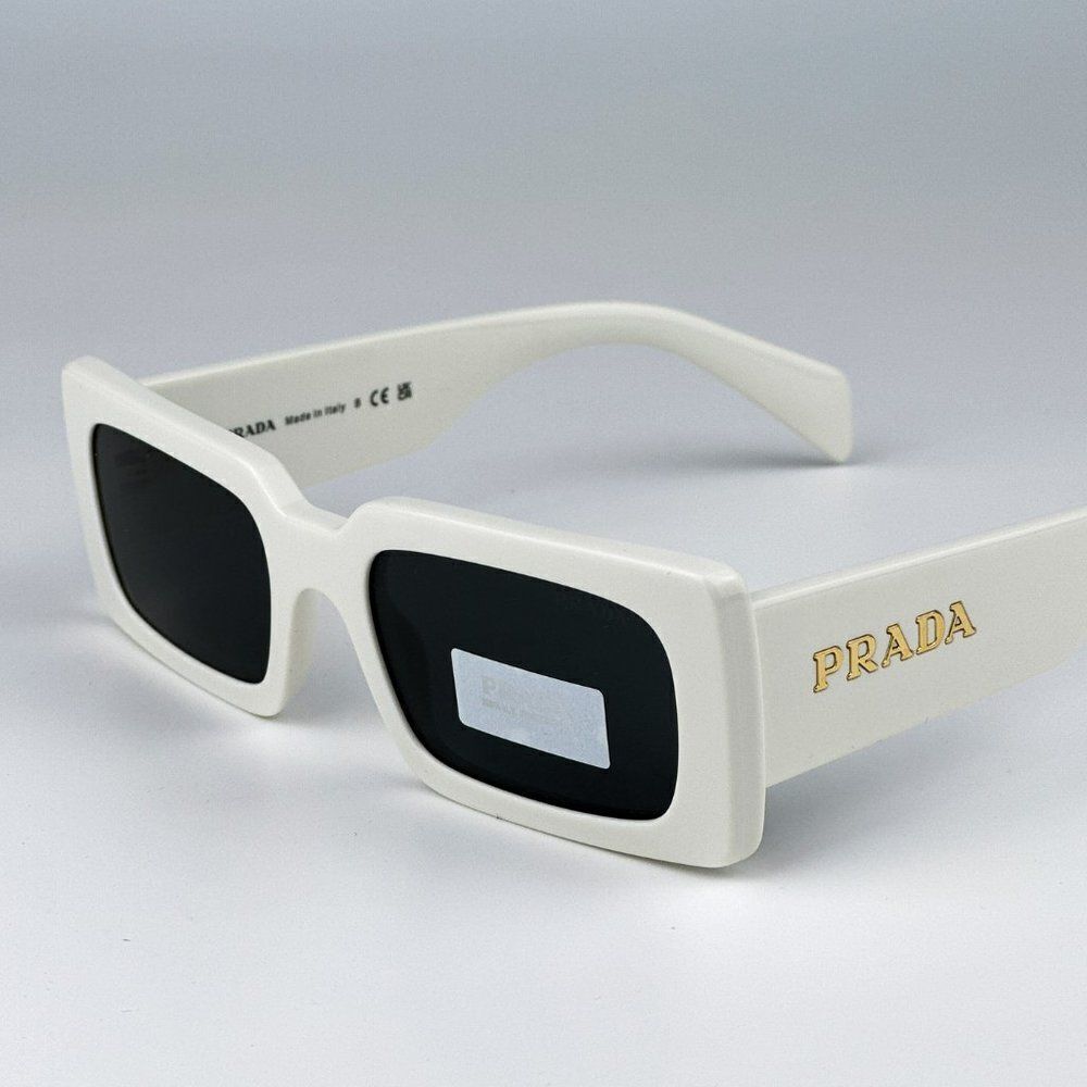 SALE! NEW Prada PR A07S 1425S0 Talc White Dark Grey Rectangle Unisex Sunglasses - Picture 8 of 12